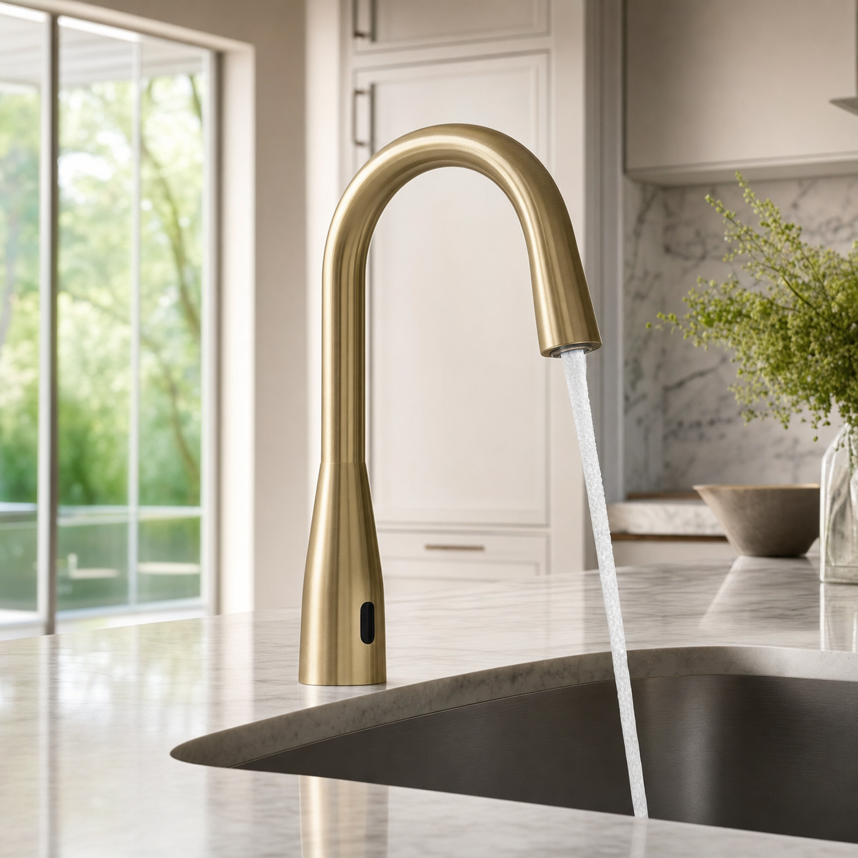 Solaro Haus refined lifestyle: Aura touchless faucet in luxury kitchen