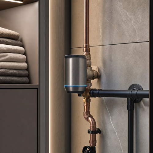 Solaro Haus refined lifestyle: AquaShield intelligent valve in elevated utility room