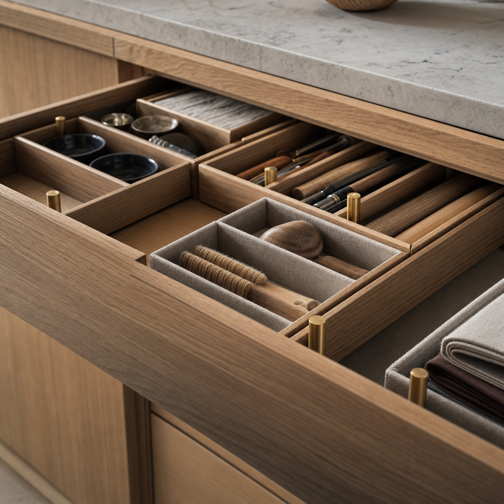 Solaro Haus refined detail: Artisan Oak organizer material finish