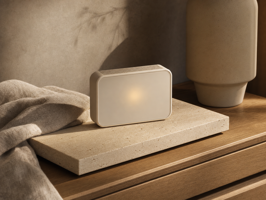 AuraSense Air Quality Monitor — Close detail of air quality monitor