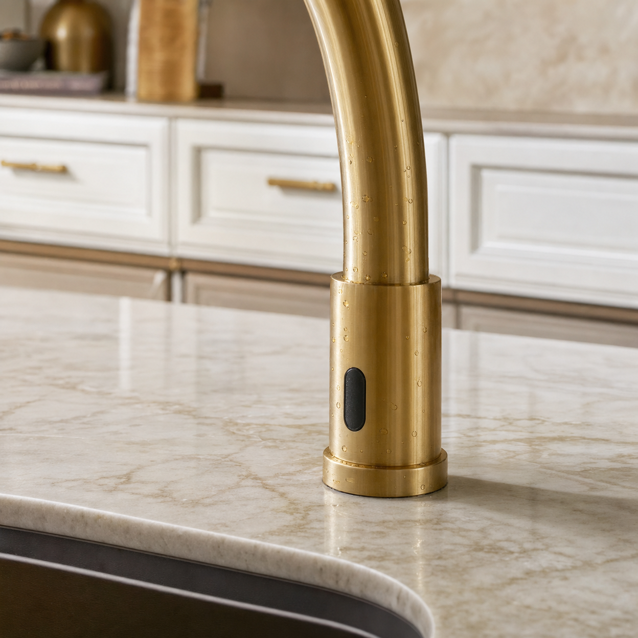 Solaro Haus refined detail: Aura touchless faucet sensor close-up