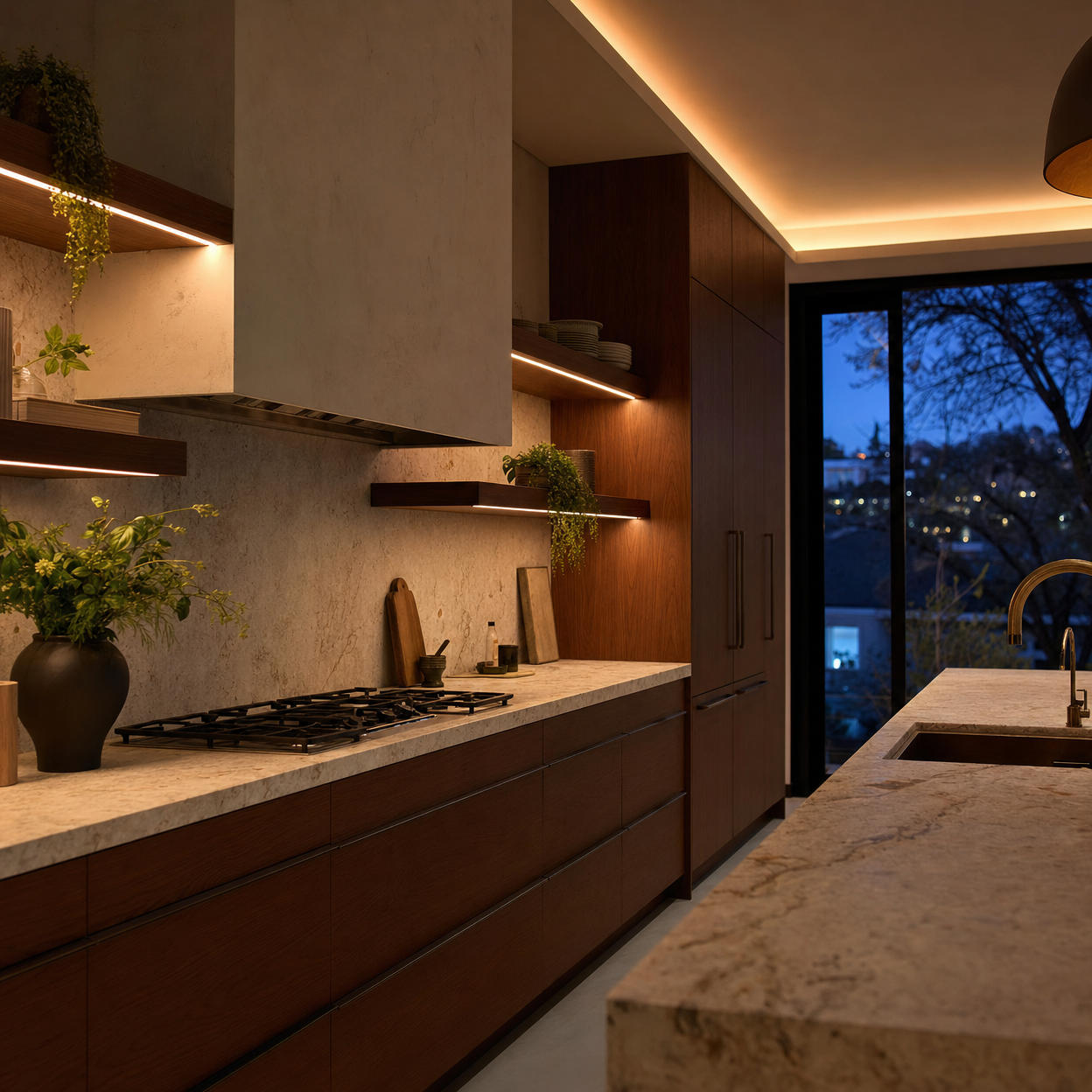 Solaro Haus refined lifestyle: AuraSync in a luxury stone kitchen